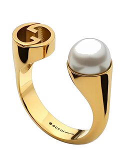 Gucci Blondie Resin Pearl Ring In Yellow Gold-Toned Metal (M)