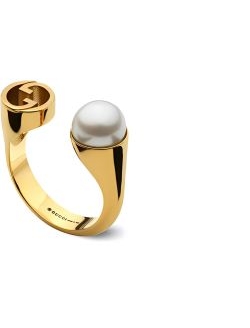 [797423JCF27/8062S] Gucci Blondie Resin Pearl Ring In Yellow Gold-Toned Metal (S)