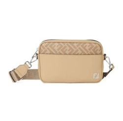 Fendi Squared FF Camera Case Beige leather and FF Canvas bag