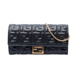 Fendi Baguette Continental With Chain Black nappa leather wallet