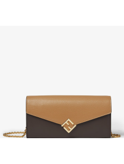 Fnedi FF Diamonds Continental With Chain Brown and beige leather wallet