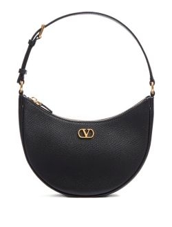Valentino Garavani Black Leather V Logo Signature Mini Hobo Bag