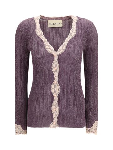 Lurex knit Cardigan with lace