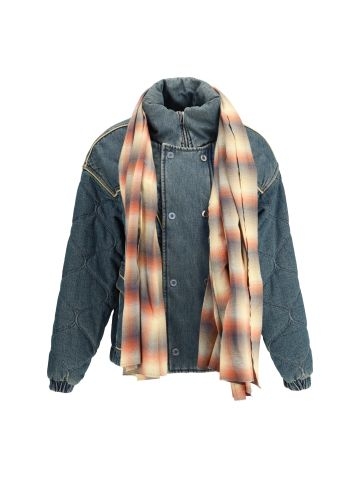 Denim Down Jacket With Scarf