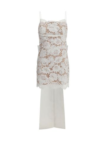 WHITE LACE SATIN BOW MINI DRESS