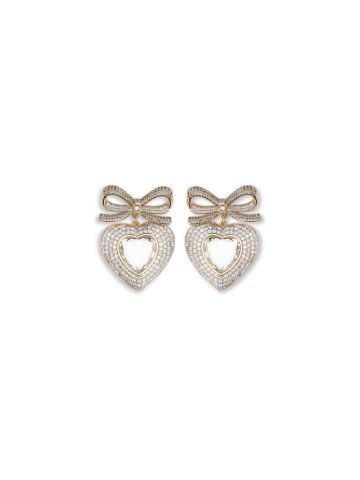 GOLD BOW CRYSTAL HEART EARRINGS
