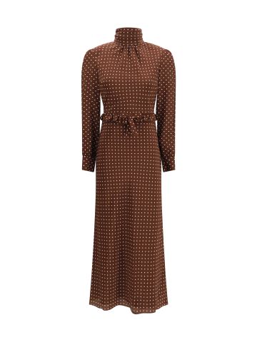 Polka Dot Silk Crêpe de Chine Midi Dress with bow