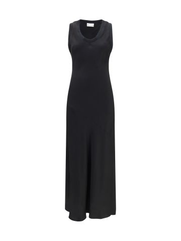 Sleeveless long fluid satin Dress
