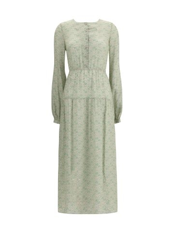 Silk long Dress with foliage print