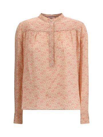 Blouse with foliage print and refined stand-up collar